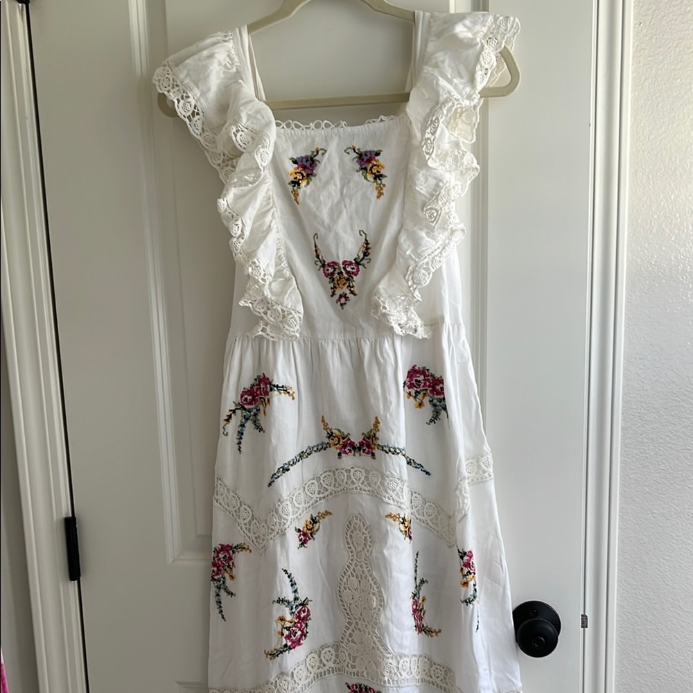 River Island Cream Ruffled Sundress with Square Neck